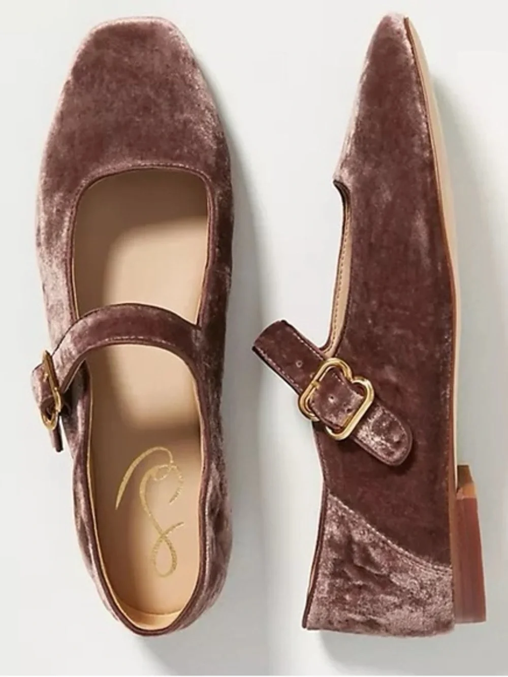 Sam Edelman Mauve Pink Velvet Michaela Mary Jane Flats Sz 8.5 Anthropologie Boho